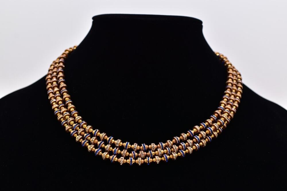 Franklin Mint Shakira Caine Vintage Blue Rhinestone Crystal Necklace Signed BinI